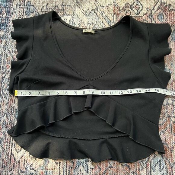 Free People Intimately Black Ruffle Plunge V-Neck Crop Top Peplum Size Large - Picture 9 of 10